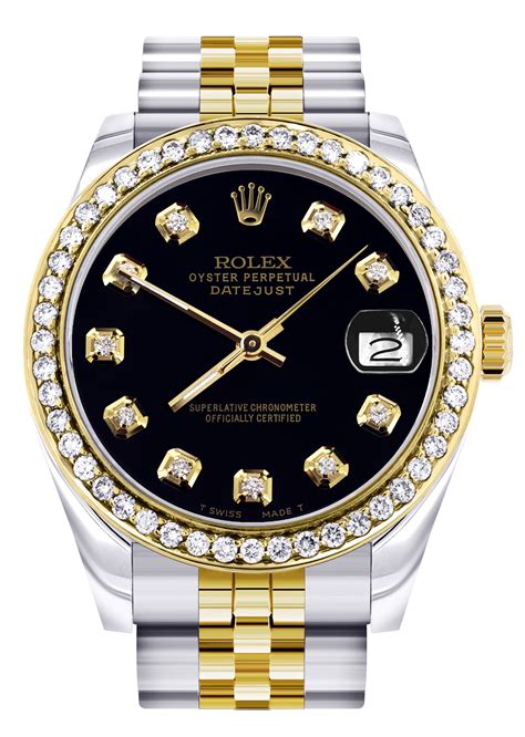 rolex diamond bezel black and gold|Rolex aftermarket diamond bezel.